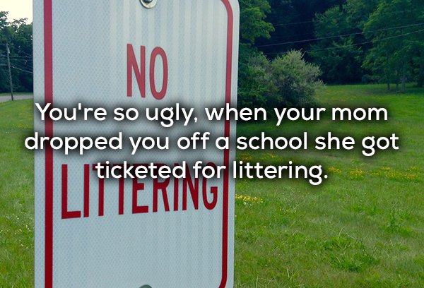 grass - You're so ugly, when your mom dropped you off a school she got | ticketed for littering. Litering