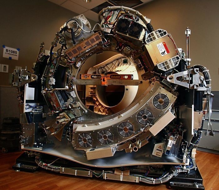 The inside of a CT scanner.