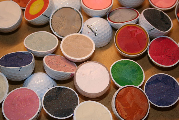 These are the various insides of different brands of golf ball.