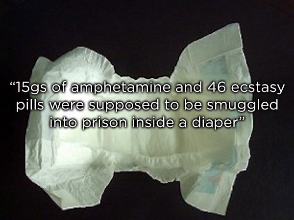 plastic - "15gs of amphetamine and 46 ecstasy pills were supposed to be smuggled into prison inside a diaper"
