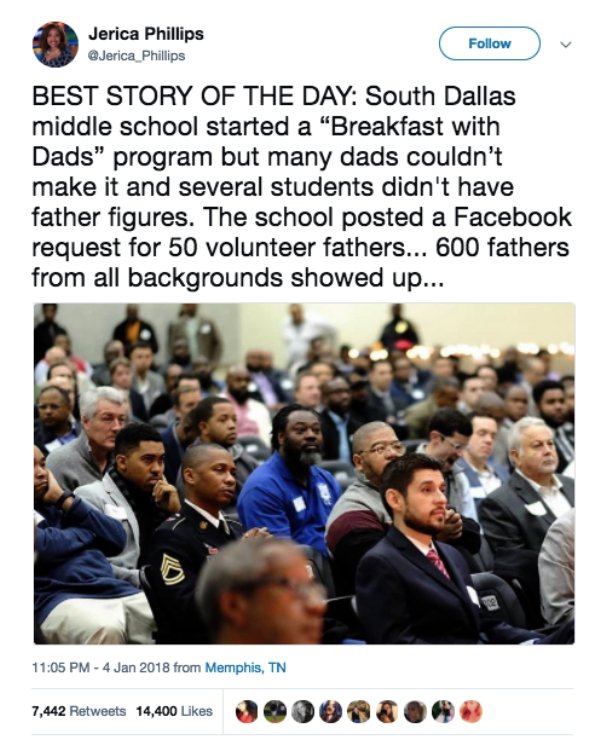 south dallas middle school breakfast with dads - Jerica Phillips Best Story Of The Day South Dallas middle school started a "Breakfast with Dads" program but many dads couldn't make it and several students didn't have father figures. The school posted a F