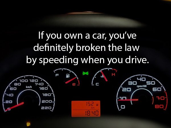 'If you own a car, you've definitely broken the law by speeding when you drive. Bo 740 40 30 20 150 pamato0 So 100 120 60 760 40 1801 20 200 220 52 1840 kam Bo