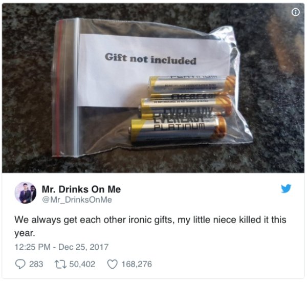 we always get each other ironic gifts - Gift not included Im Sa Mr. Drinks On Me Me We always get each other ironic gifts, my little niece killed it this year. 283 2250,402 168,276