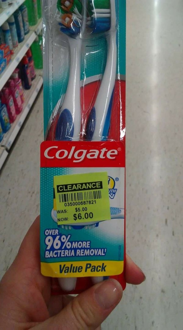 toothbrush - Colgate Clearance 035000687821 Was $5.00 Now $6.00 Over Zomore Bacteria Removal Value Pack