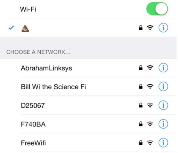 funny wifi name  - WiFi Choose A Network... Abraham Linksys Bill Wi the Science Fi D25067 F740BA Free Wifi