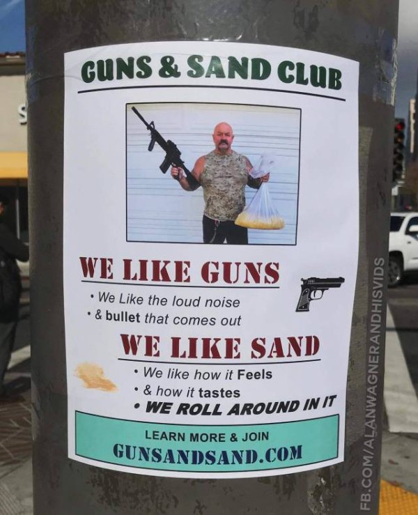 guns and sand club - Guns & Sand Clor We Guns We the loud noise & bullet that comes out We Sani We how it Feels .& how it tastes Fb.ComAlanwagnerandhisvids We Roll Around In It Learn More & Join Gunsandsand.Com