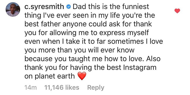 point - c.syresmith Dad this is the funniest thing I've ever seen in my life you're the best father anyone could ask for thank you for allowing me to express myself even when I take it to far sometimes I love you more than you will ever know because you t