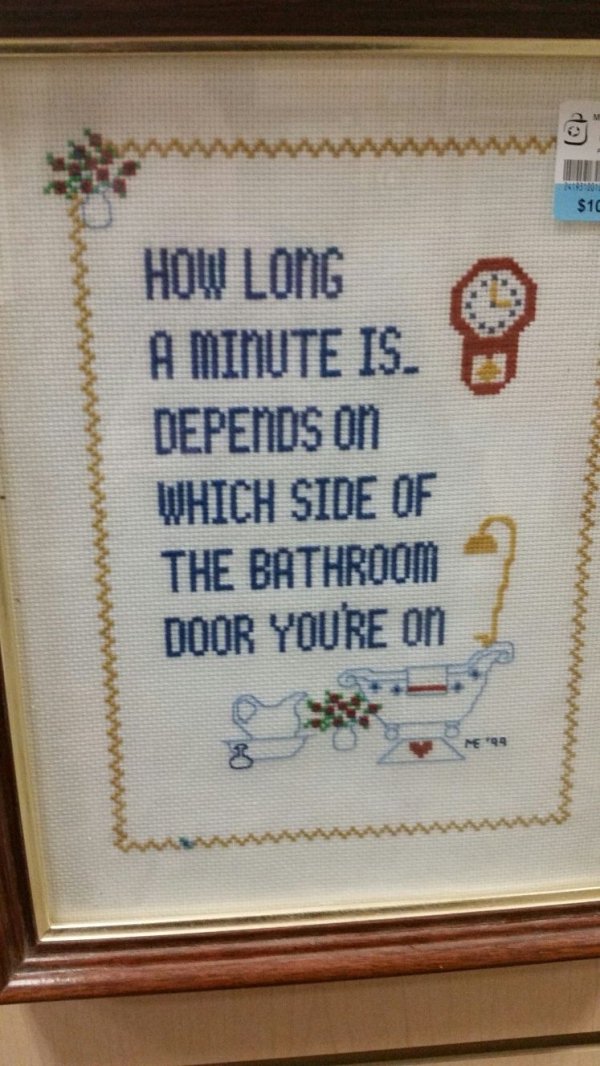 needlework - $10 How Long A Minute Is. M Depends On Which Side Of The Bathroom Door Youre On