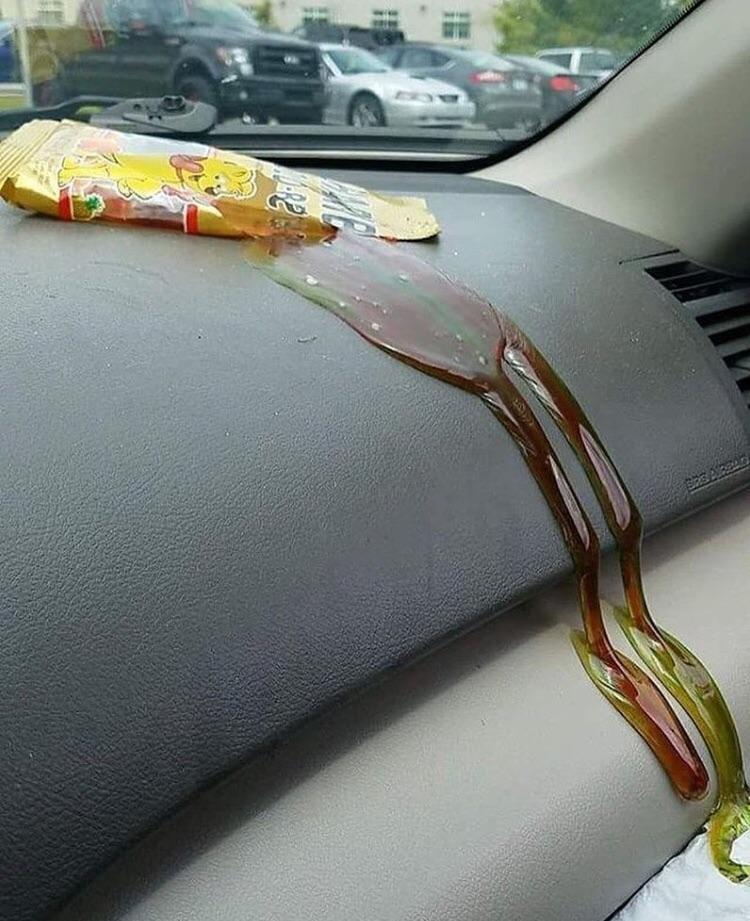 melted gummy bears in car