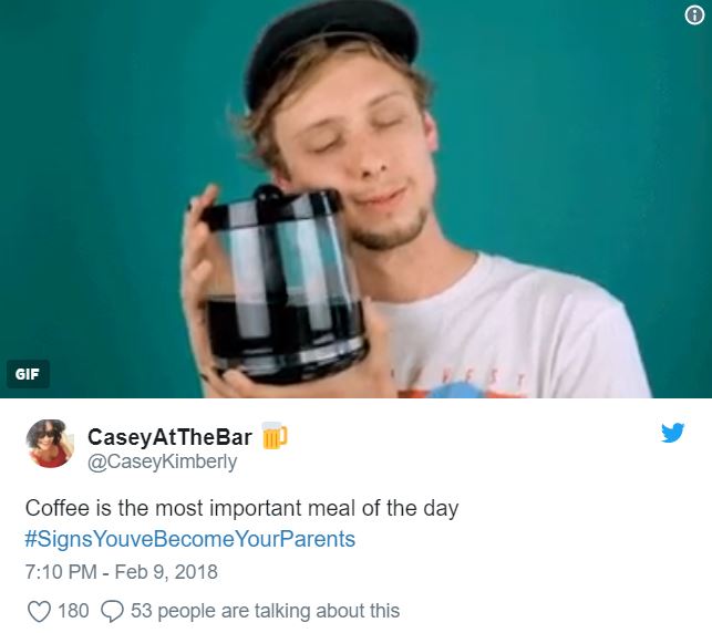 gadget - Gif Casey AtTheBar m Kimberly Coffee is the most important meal of the day YouveBecome YourParents 180