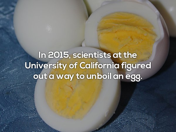 egg yolk - In 2015, scientists at the University of California figured out a way to unboil an egg
