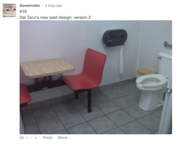 taco bell after toilet - Genericdan 3 days ago Del Taco's new seat design version 2 36 .