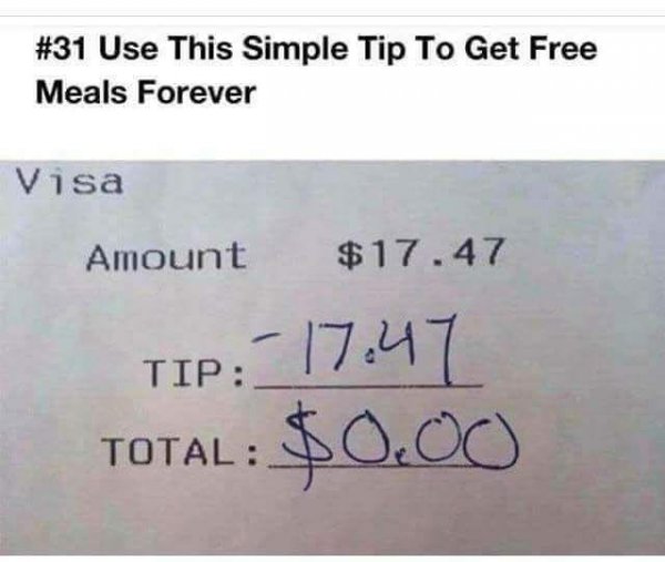 handwriting - Use This Simple Tip To Get Free Meals Forever Visa Amount $17.47 Tip Total $0.00