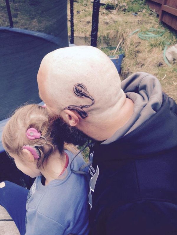 “Dad Got Cochlear Implant Tattoo To Match His Daughter’s Real One.”
