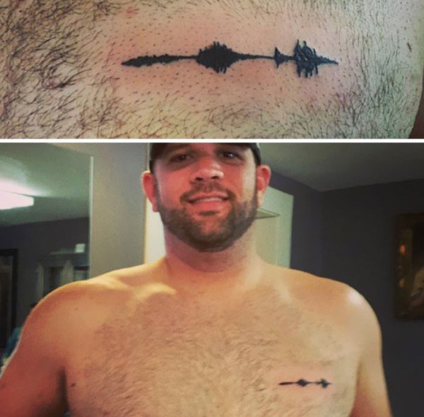 “His Son Died Of Sids Last Year, And Got A Waveform Tattoo Of His Sons Laugh.”