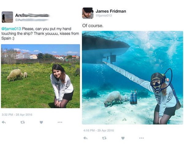 funny photoshop - James Fridman fjamie013 An Of course. Please, can you put my hand touching the ship? Thank youuuu, kisses from Spain Lycam