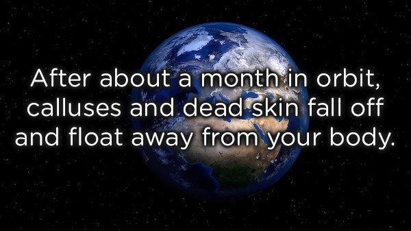 atmosphere - After about a month in orbit, calluses and dead skin fall off and float away from your body.