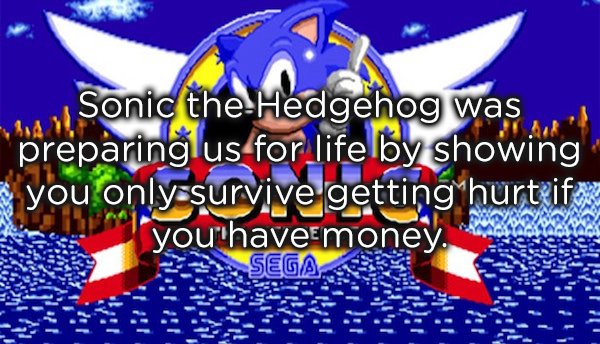 sonic the hedgehog - 2 Sonic the Hedgehog was preparing us for life by showing you onlysurvive getting hurteif you have money.