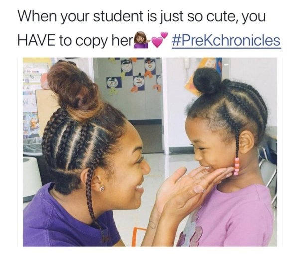 teacher copies student's hairstyle - When your student is just so cute, you Have to copy her@ O