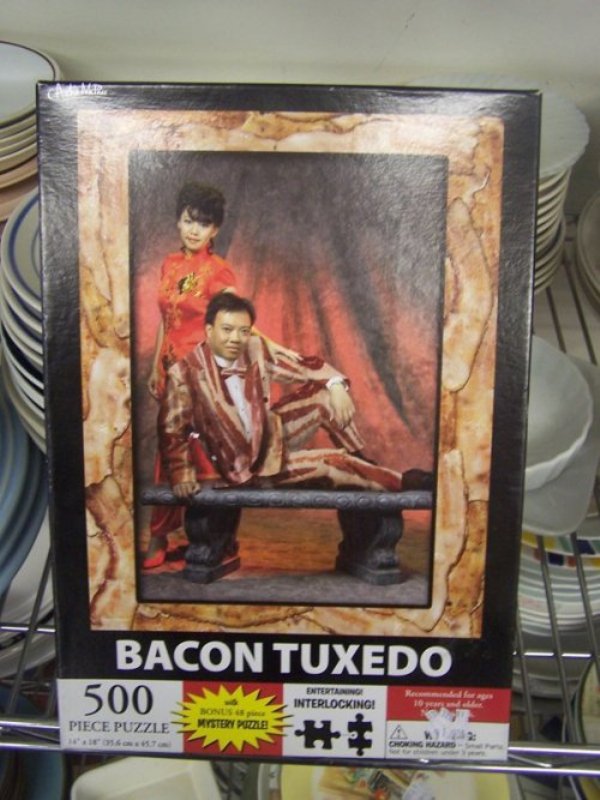 thrift store finds - Bacon Tuxedo 500 Entertaininge Interlocking! Piece Puzzle Mystery Pizze SensiANTO
