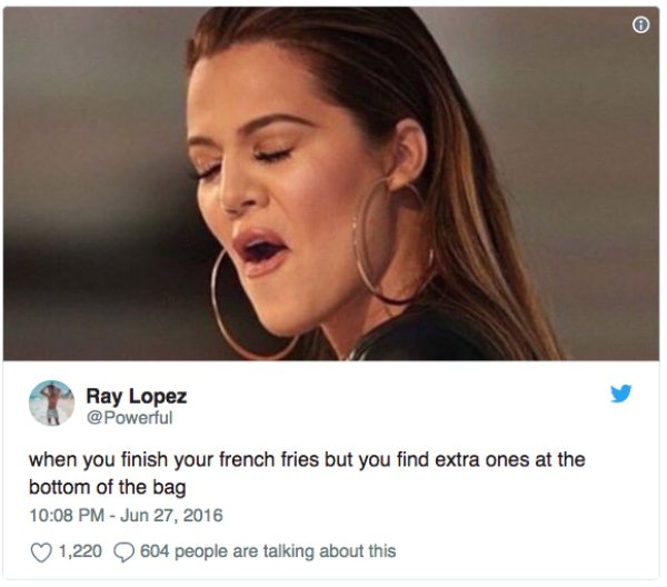 kardashian memes - Ray Lopez when you finish your french fries but you find extra ones at the bottom of the bag 1,220