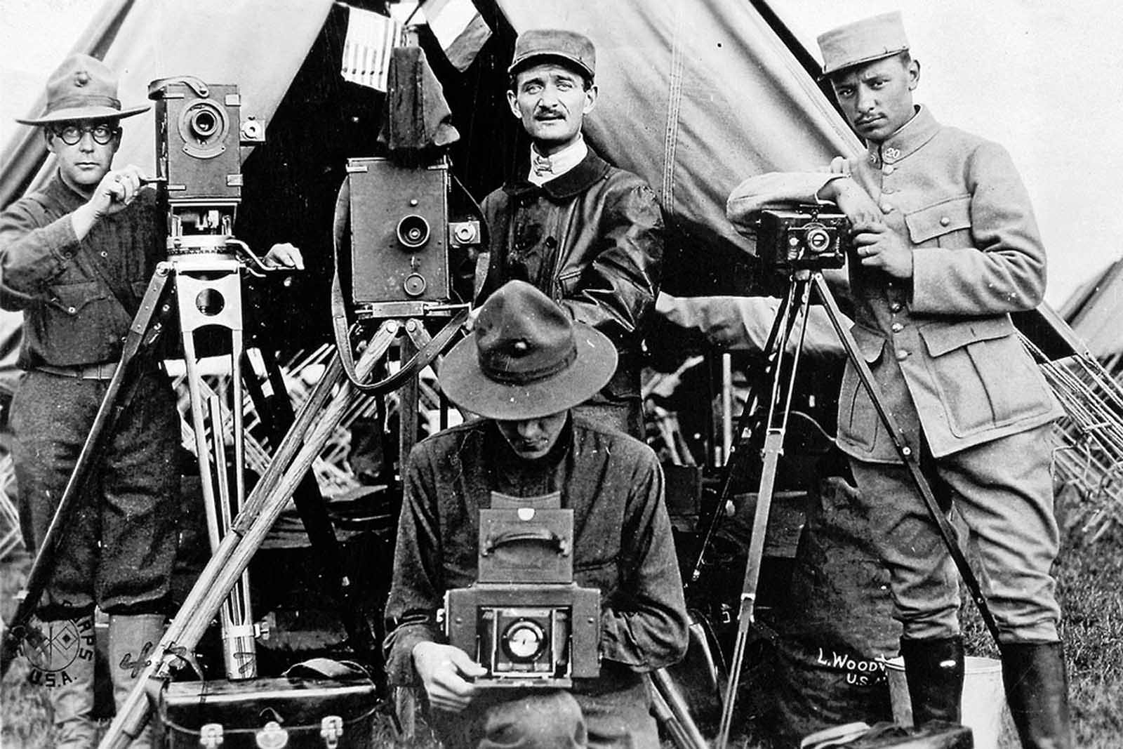 American and French photographic staff, France, 1917.