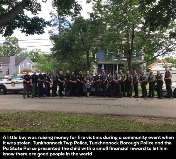 tree - A little boy was raising money for fire victims during a community event when it was stolen. Tunkhannock Twp Police, Tunkhannock Borough Police and the Pa State Police presented the child with a small financial reward to let him know there are good