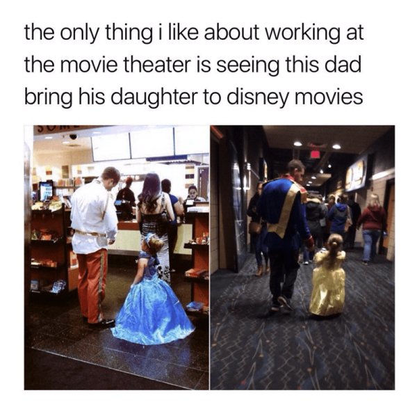 dad daughter disney movies - the only thing i about working at the movie theater is seeing this dad bring his daughter to disney movies