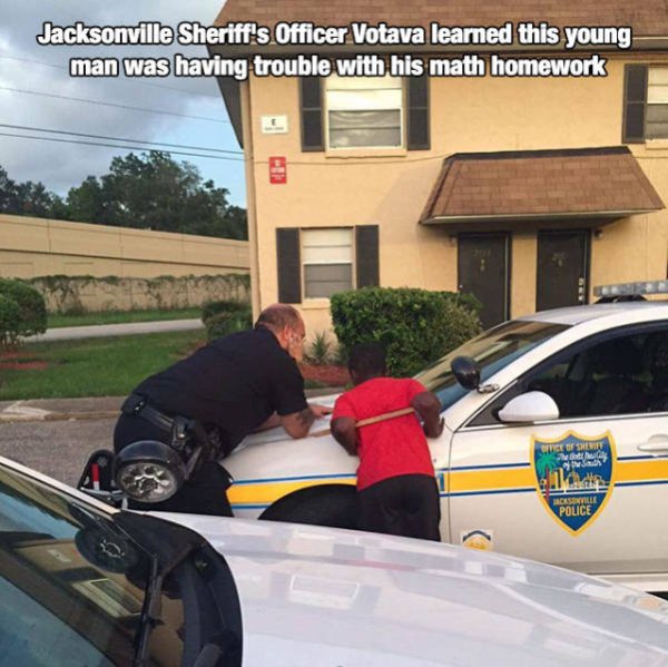 cute police wholsesome meme - Jacksonville Sheriff's Officer Votava learned this young man was having trouble with his math homework Pouce