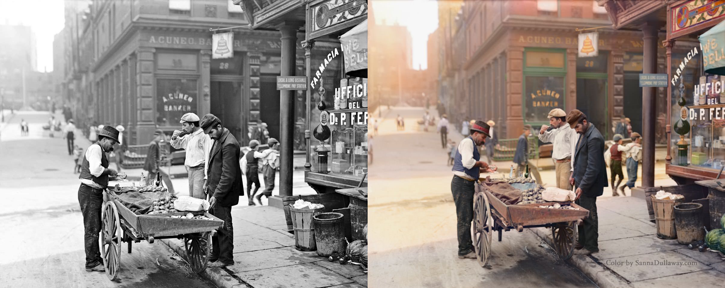 Clam seller in Little Italy in New York City, US in 1905.