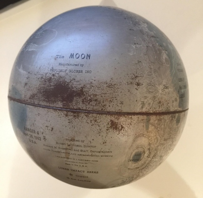 “I just inherited this moon globe from my late Grandmother. The far side has a blank area as it was still unknown when the globe was made.”