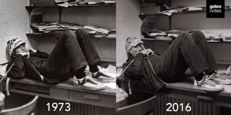 Bill Gates in 1973, and again in 2016.
