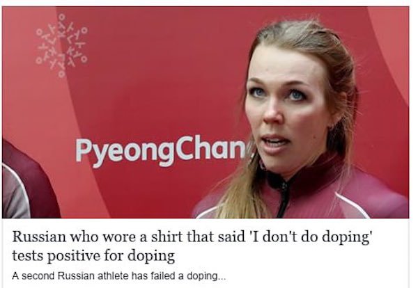 photo caption - PyeongChan Russian who wore a shirt that said 'I don't do doping' tests positive for doping A second Russian athlete has failed a doping...