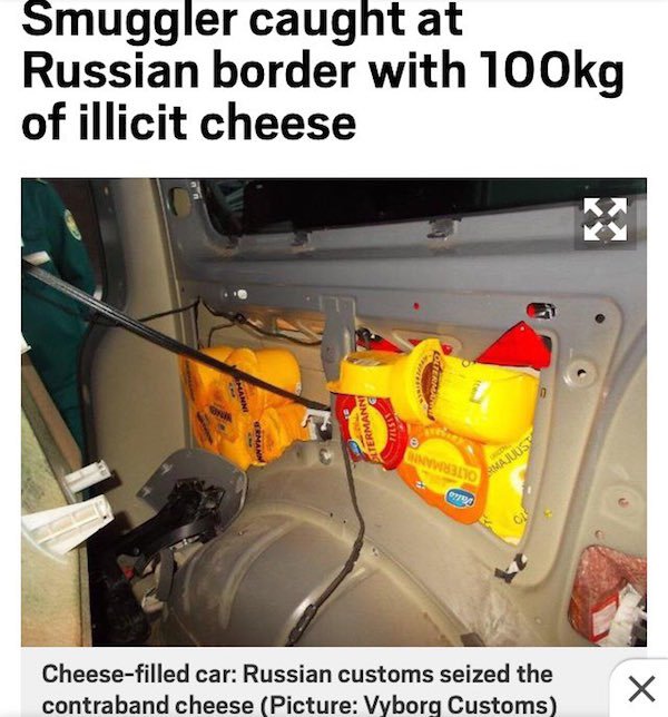 russia cheese smuggling - Smuggler caught at Russian border with g of illicit cheese Ltermann Cheesefilled car Russian customs seized the contraband cheese Picture Vyborg Customs