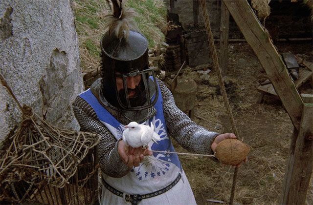 In Monty Python and the Holy Grail, you can see Sir Bedevere finding out the airspeed velocity of a laden dove before he helps the town with their witch problem