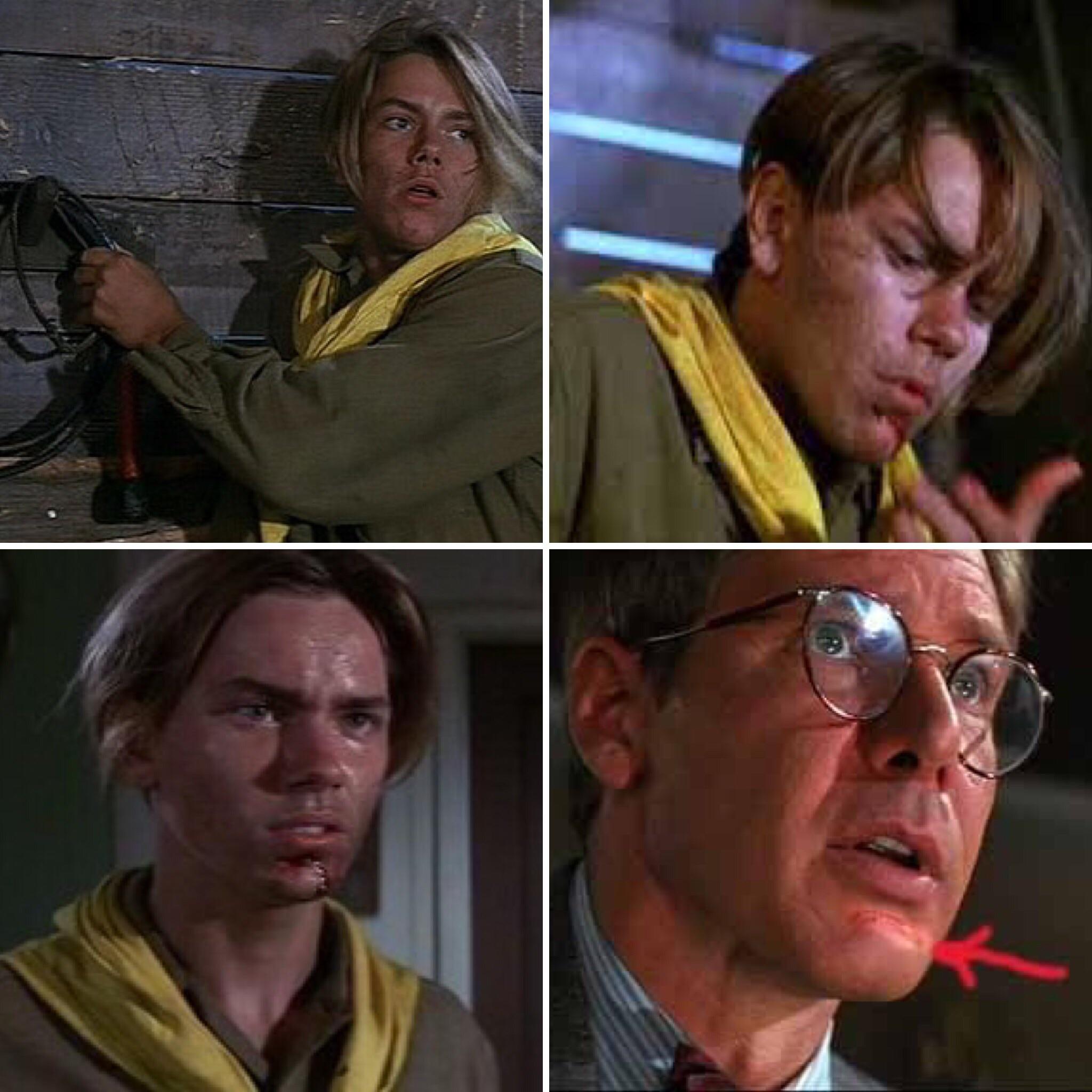 In Indiana Jones and the Last Crusade, a young Indy cracks the whip to defend himself against a lion and accidentally lashes his chin. This is meant to account for a scar on Harrison Ford’s chin, which was left from a car accident years prior to making the film