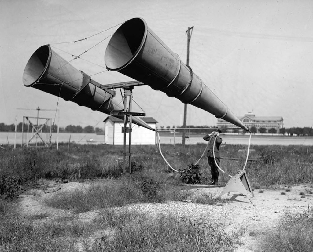 Huge double trumpet system at Bolling Field, an airbase in Washington DC, 1921.