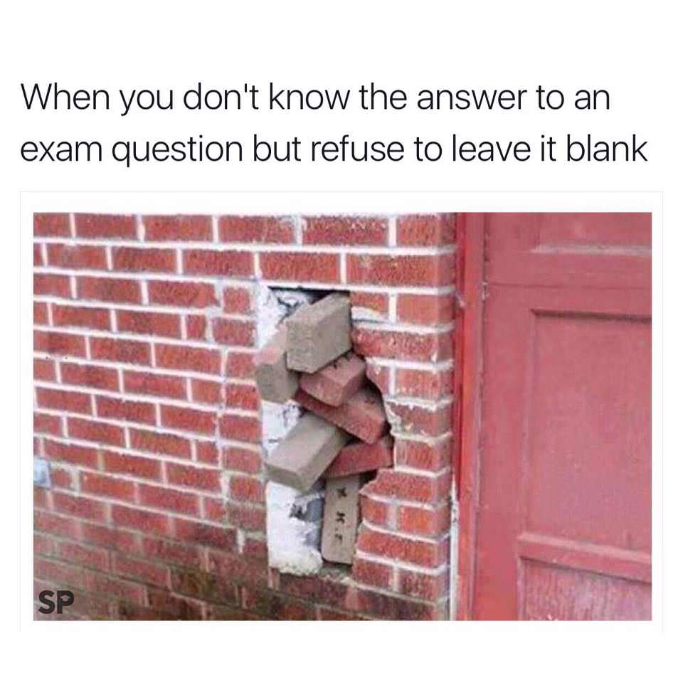 you dont know the answer - When you don't know the answer to an exam question but refuse to leave it blank