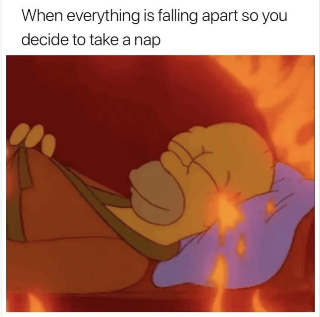 everything going well meme - When everything is falling apart so you decide to take a nap