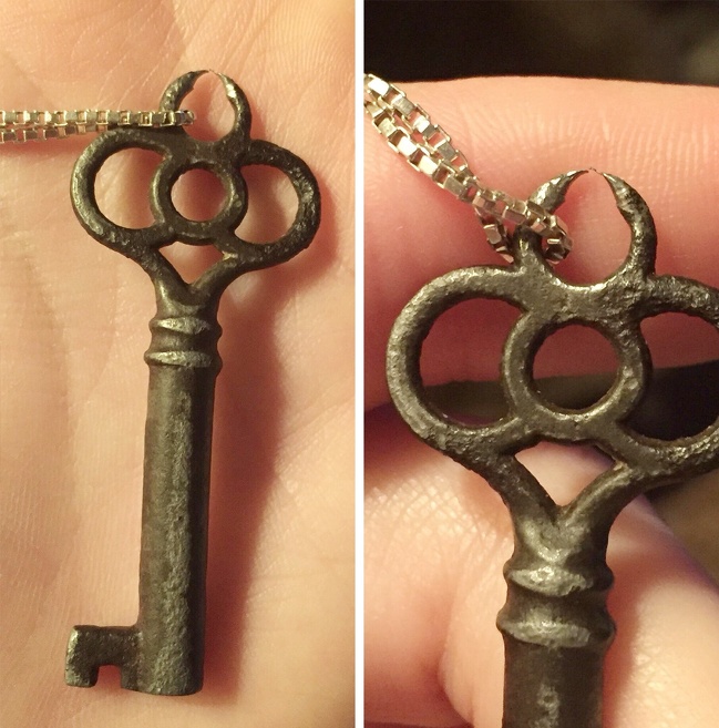 “This key that I’ve worn as a necklace almost everyday over the past seven years finally wore through today.”