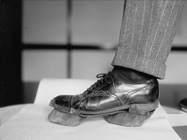 Cow shoes used by moonshiners in the Prohibition days to disguise their footprints, 1924.The destroyed Porsche 550 Spyder after the crash that killed James Dean, 1955.