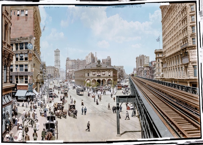 A colorized photo of New York City in 1908