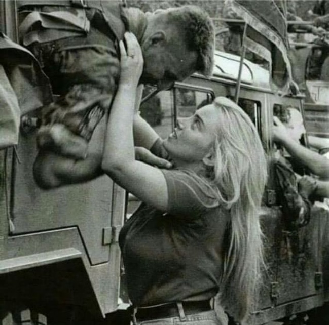 A Croatian soldier and his beloved saying farewell to each other, 1995.