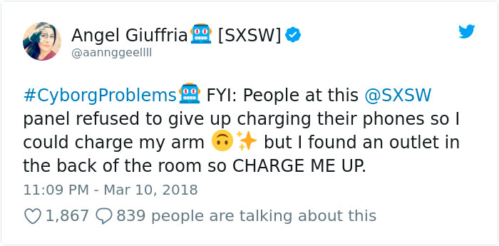 Woman With A Bionic Arm Had Trouble Finding A Charger At SXSW