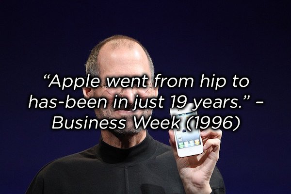 photo caption - "Apple went from hip to has been in just 19 years. Business Week 1996