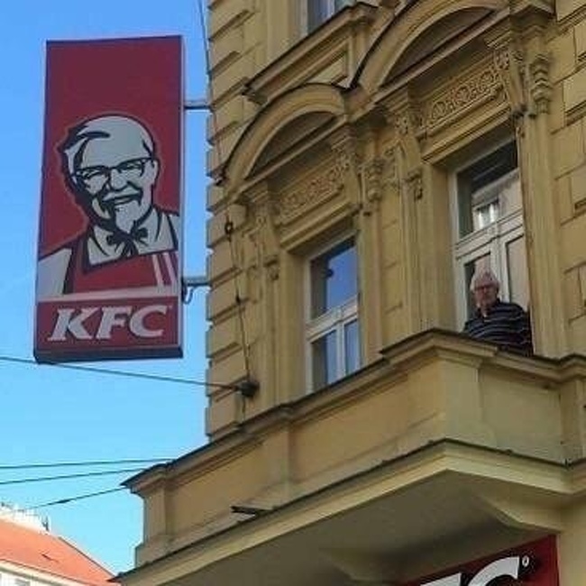 Colonel Sanders checking how popular his restaurant is.