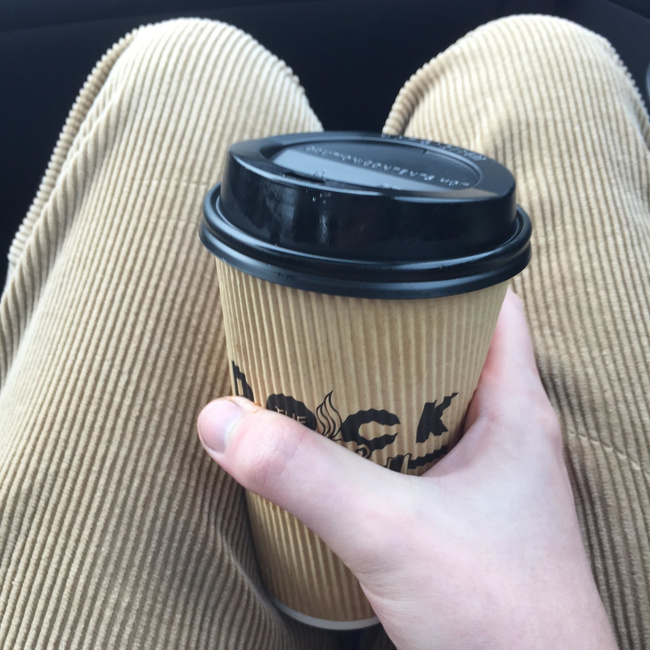 “Coffee cup matches my pants perfectly.”