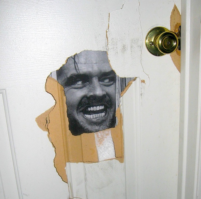 “The roommate finally fixed the bathroom door.”