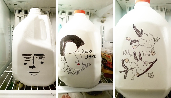 “My roommate likes to draw on milk bottles.”