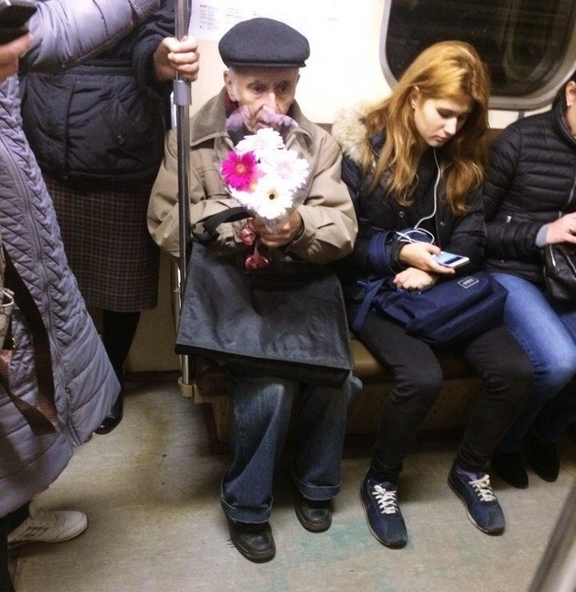 An old man on the subway on Valentine’s Day